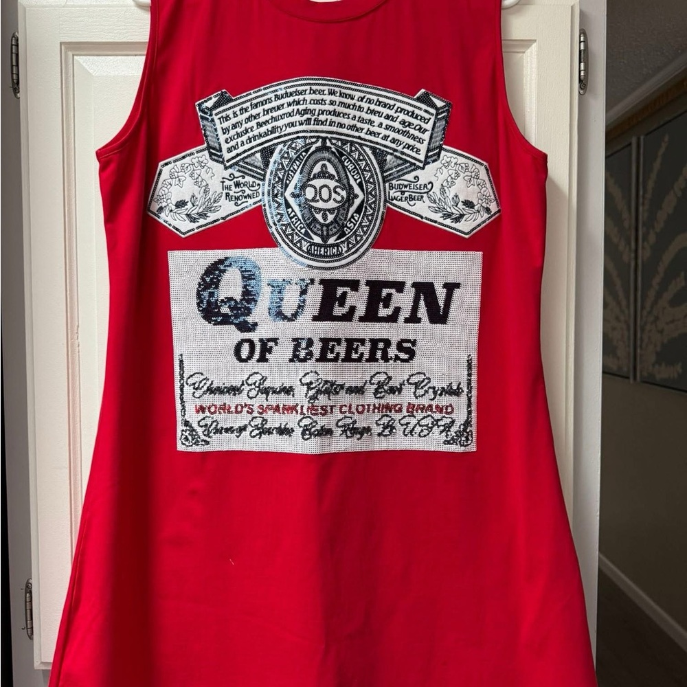QUEEN OF SPARKLES Red Mini Dress. Size Large. NWT. Budweiser
